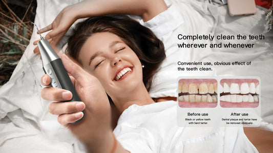 Ultrasona Tartara Forigilo, Plaka Foriga Skrapilo kun Antaŭa Mikro-Fotilo Konektebla al Poŝtelefona Aplikaĵo per WIFI al Vidaĵo (Griza)