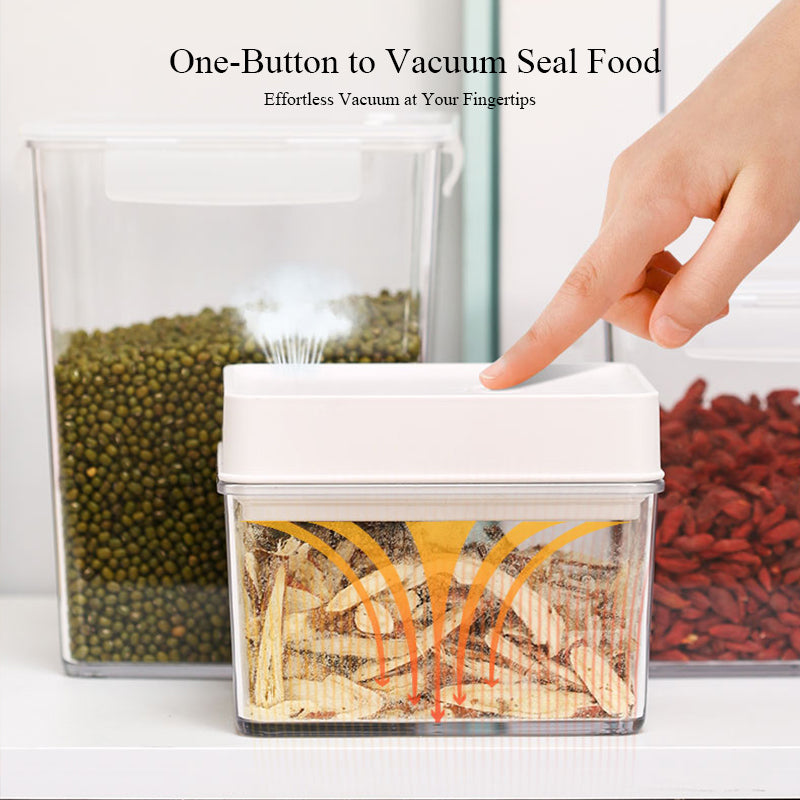 Vacuum Seal Container with Rechargeable Battery Powered Pump in Lid to Pump out Air to Vacuum Storage for Food (White)