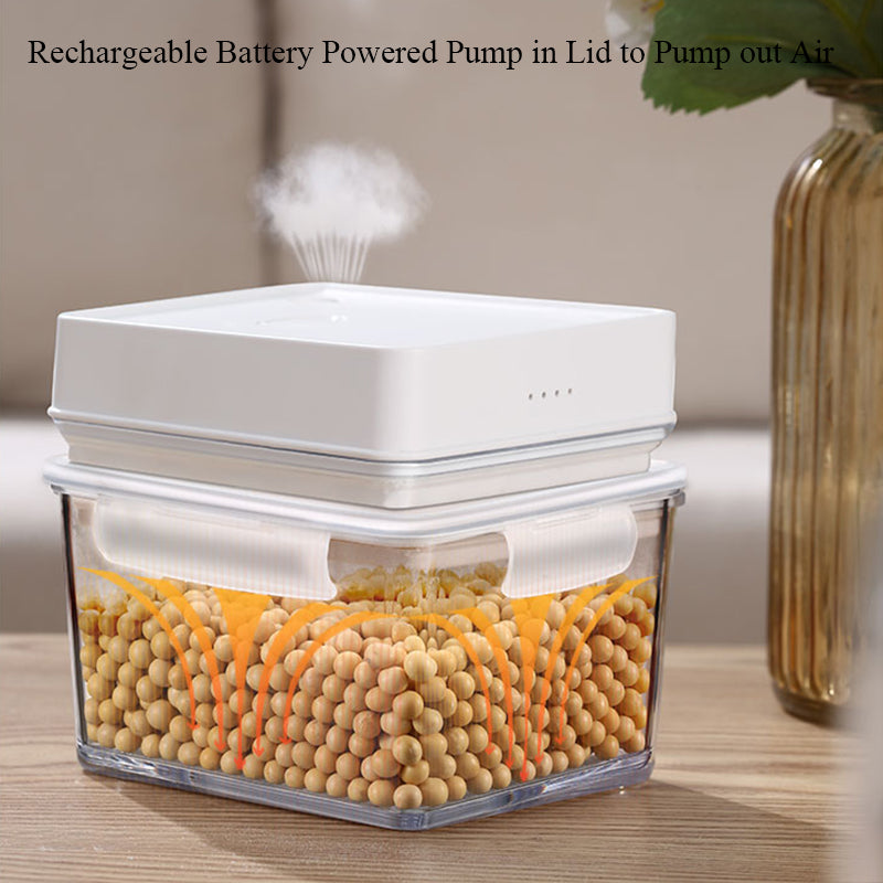Vacuum Seal Container with Rechargeable Battery Powered Pump in Lid to Pump out Air to Vacuum Storage for Food (White)