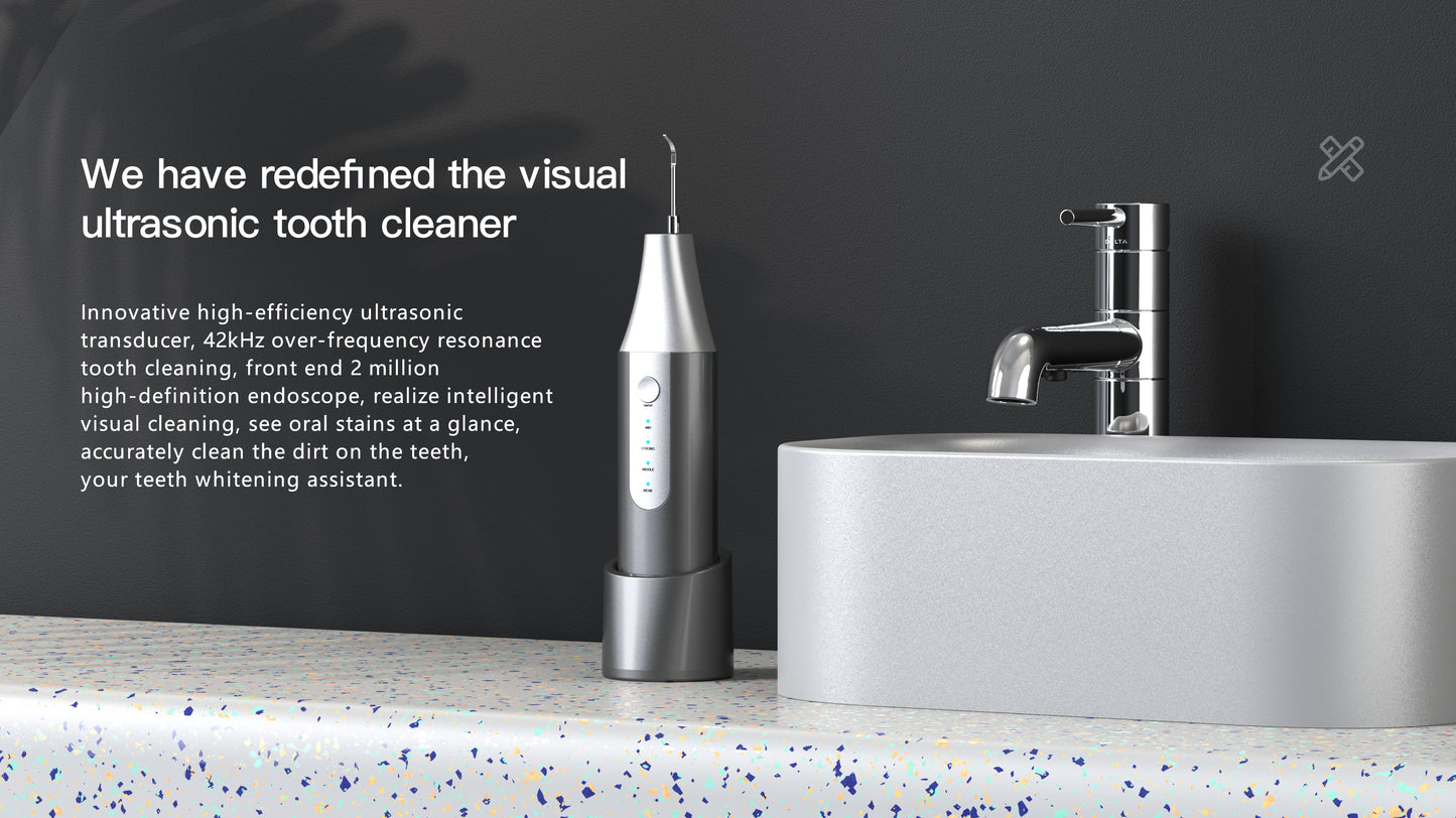 Ultrasonic Tartar Remover,  Plaque Removal Scraper with Front Micro Camera Connect to Mobile App Via WIFI to Visual(Grey)
