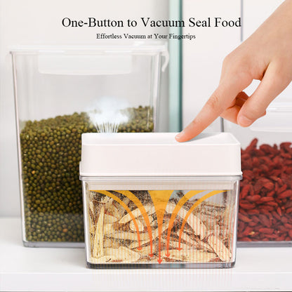 Vacuum Seal Container with Rechargeable Battery Powered Pump in Lid to Pump out Air to Vacuum Storage for Food (White）