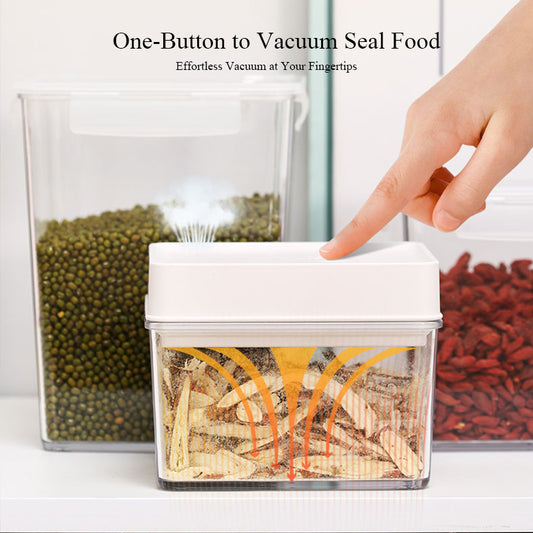 Vacuum Seal Container with Rechargeable Battery Powered Pump in Lid to Pump out Air to Vacuum Storage for Food (White）